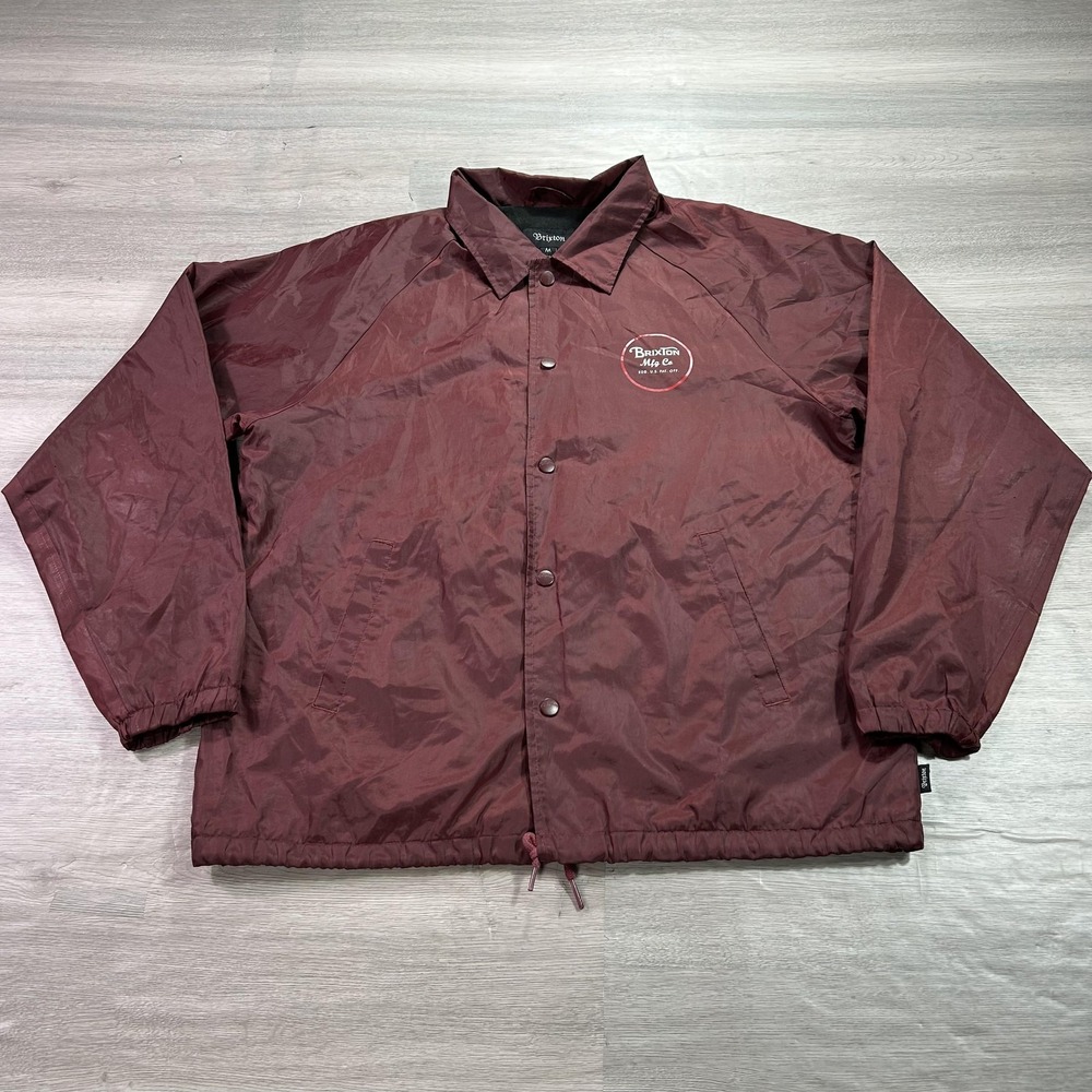 Brixton Jacket Mens Medium Maroon Coaches Windbreaker Back Logo Snap Front